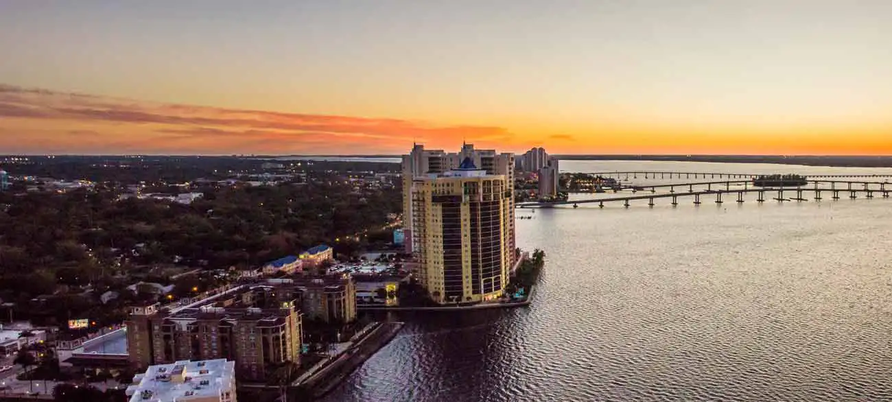 aerial photo of Clearwater, FL at dusk