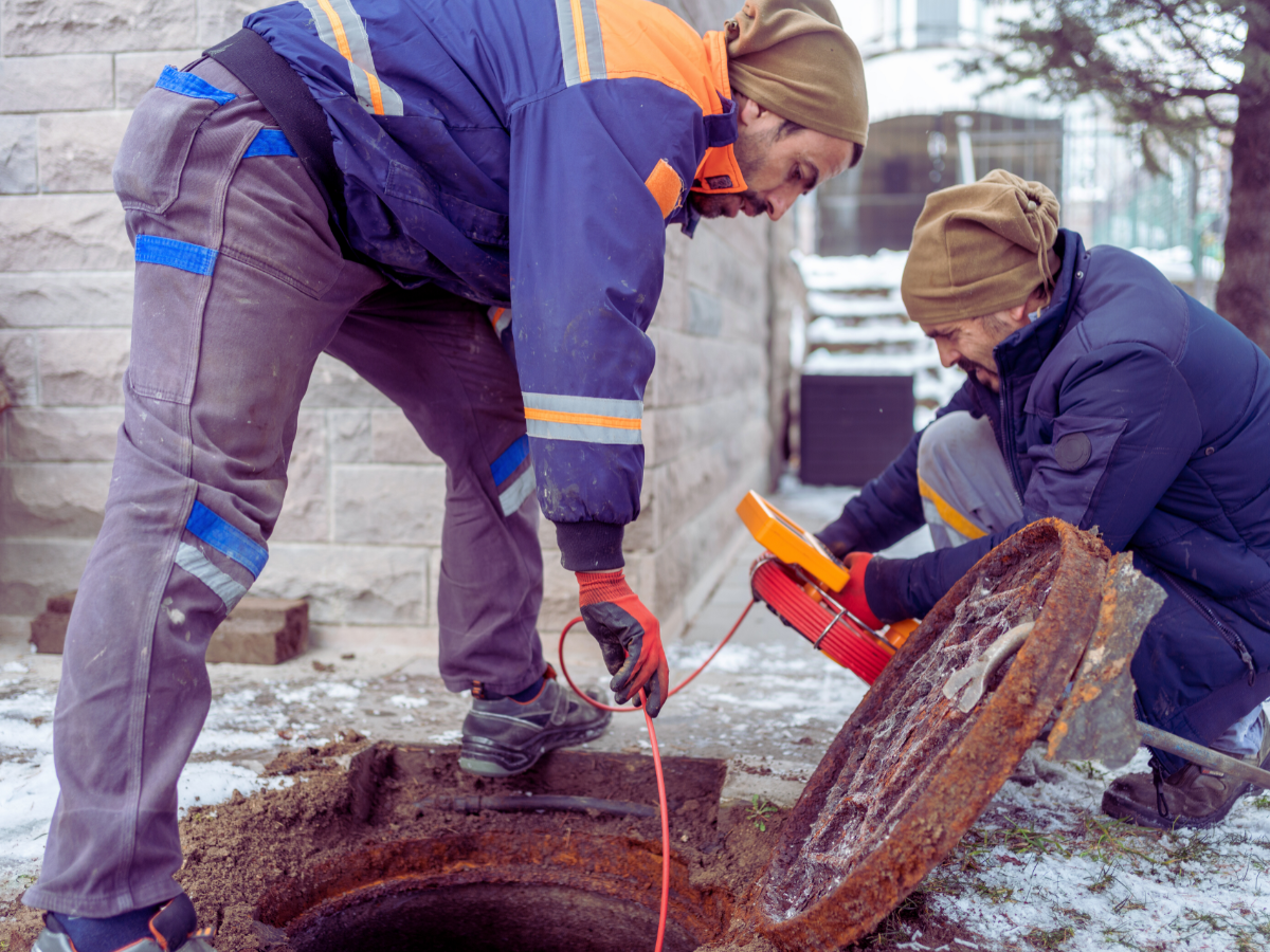 plumbers performing sewer line inspection
